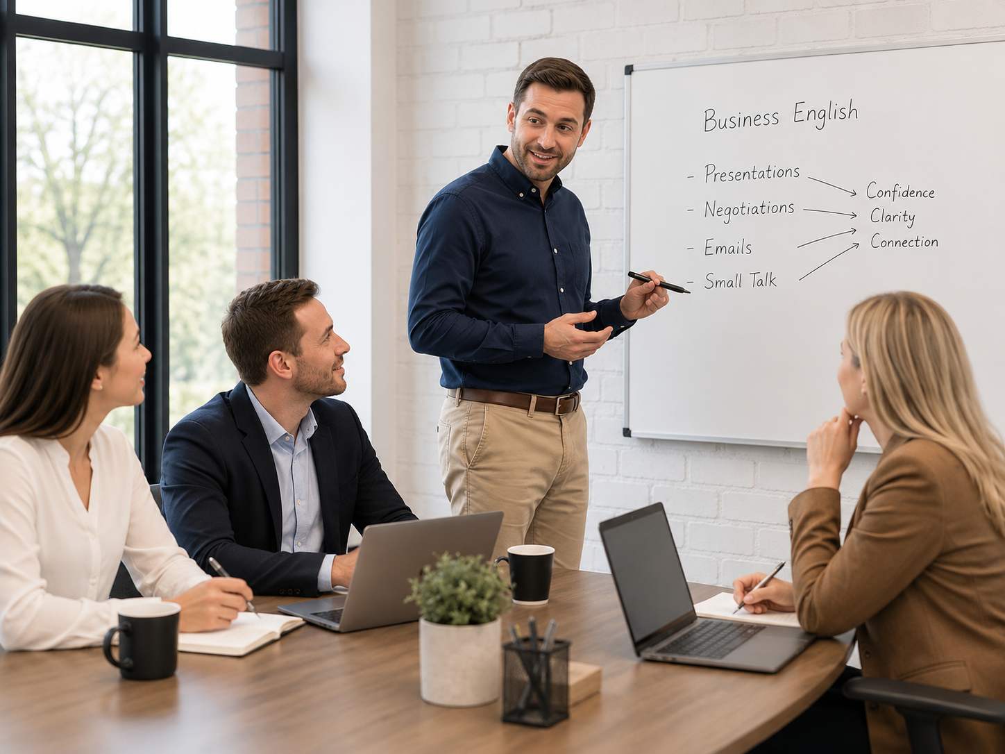 Professionals in a Business English training session at EnglishMax