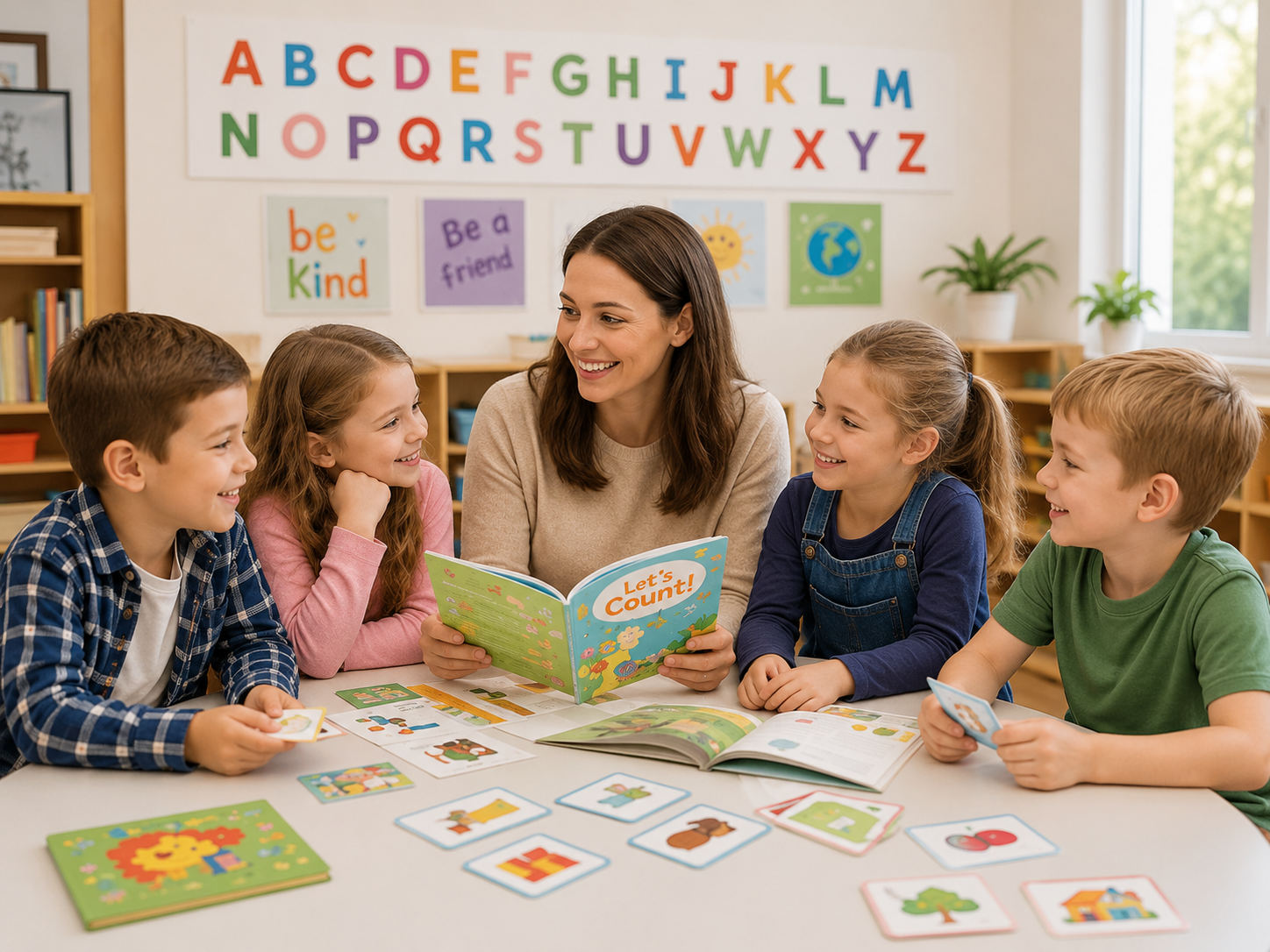 Children learning English with their teacher at EnglishMax