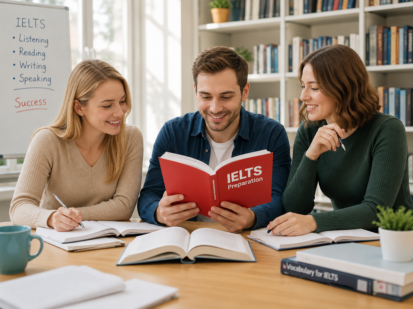 Students studying together for the IELTS exam at EnglishMax